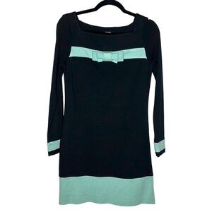 MILLY of New York Knit Long Sleeve Mini Dress | Size: S | Black with Teal Blue